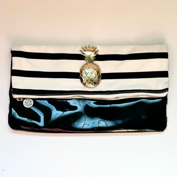 Margaret Josephs Pineapple Canvas & Patent Clutch bag with wristlet - Picture 1 of 6